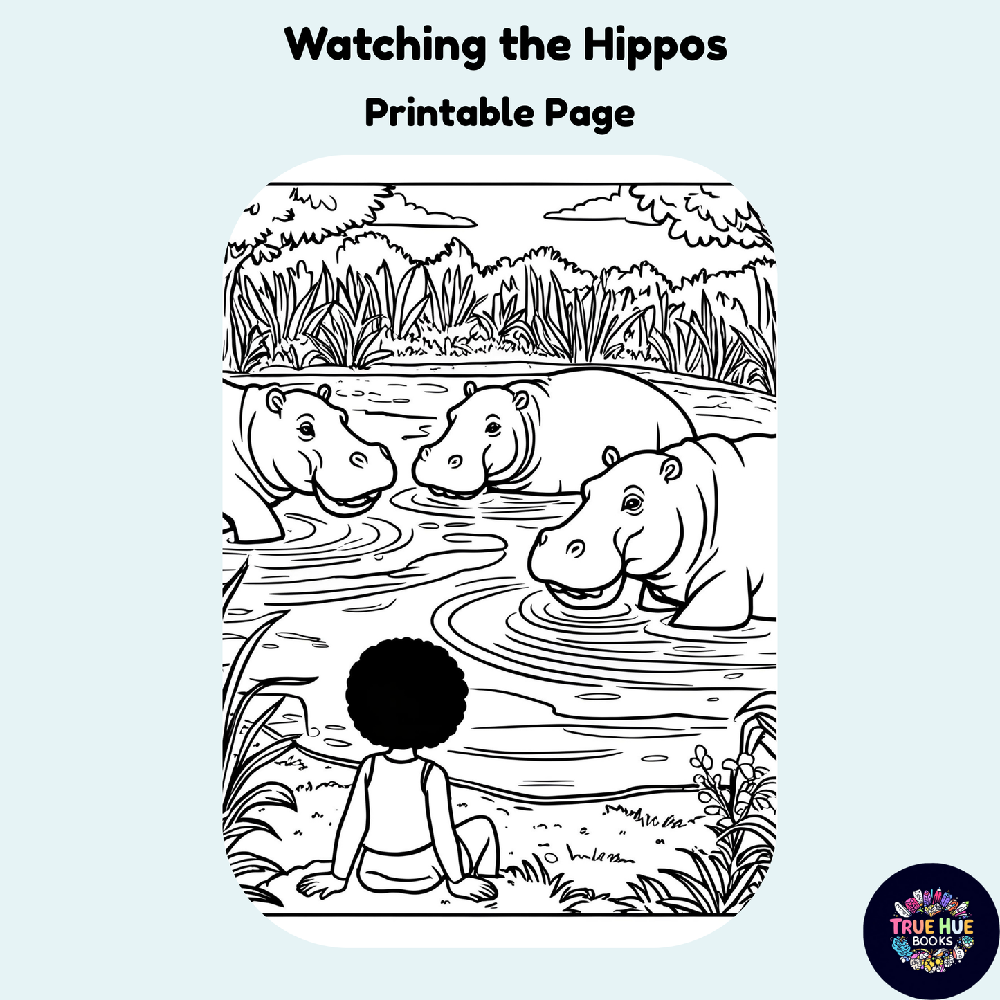 Watching the Hippos - Kids Coloring Page