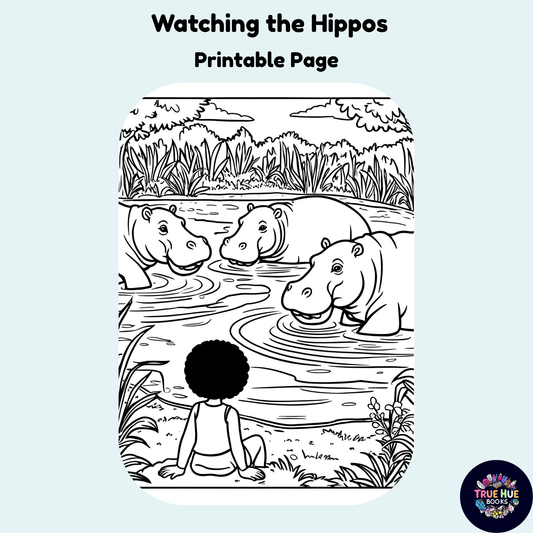 Watching the Hippos - Kids Coloring Page